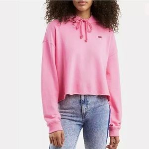 Levi’s Pink Cropped Raw Cut Hem Hooded Sweatshirt